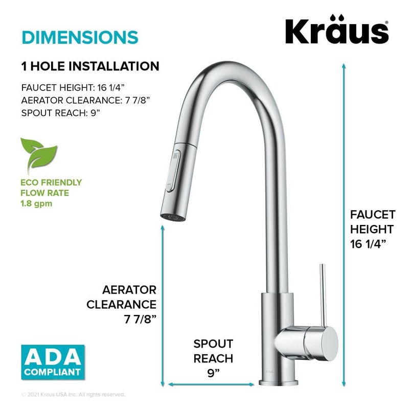 KRAUS Oletto Contemporary Pull-Down Single Handle Kitchen Faucet in Chrome, KPF-3104CH - Image 5
